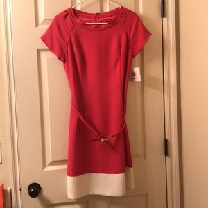 Ellen Tracey dress with belt, pink and cream